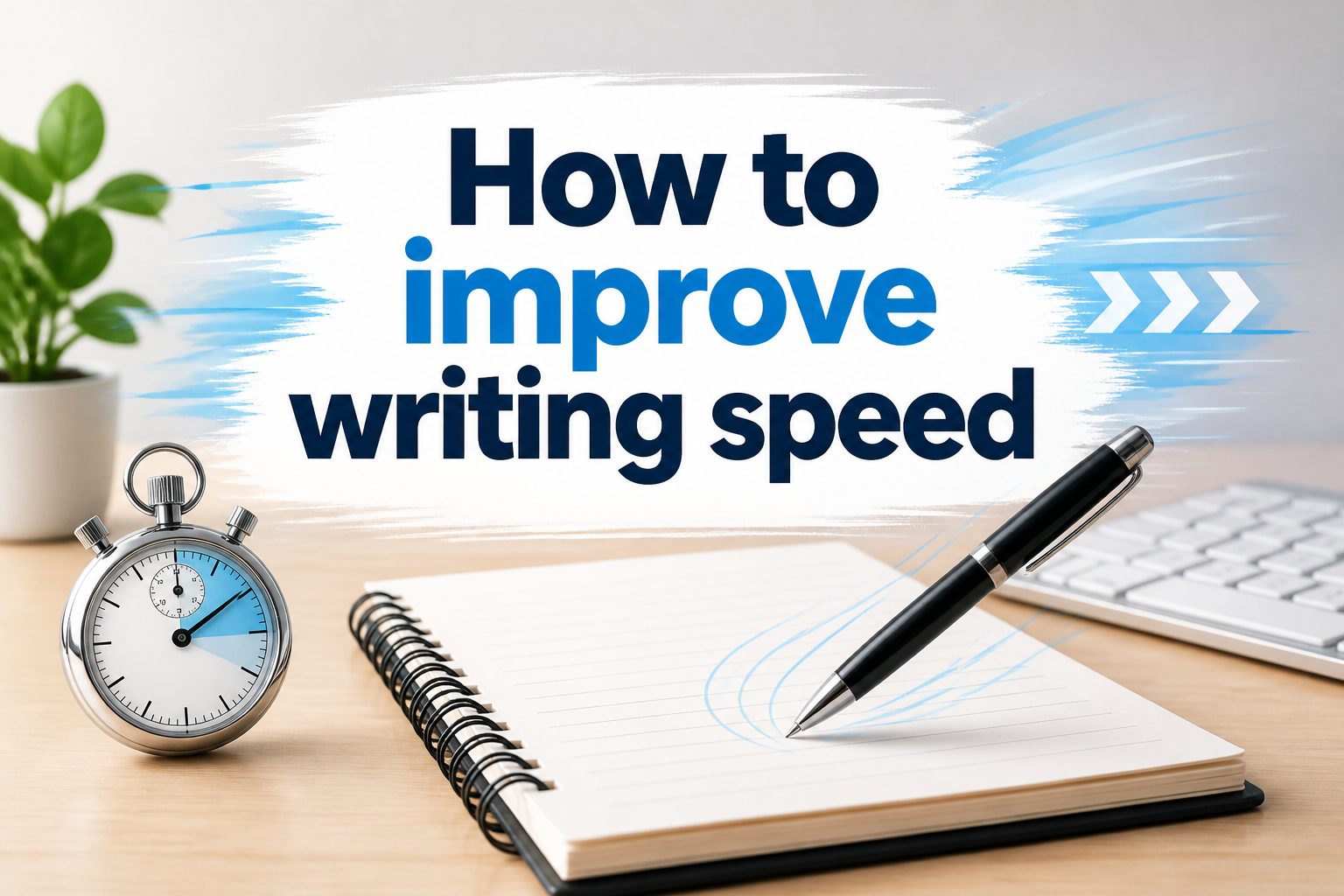 how-to-improve-writing-speed-e1285 Hands typing quickly on a laptop keyboard with notes nearby